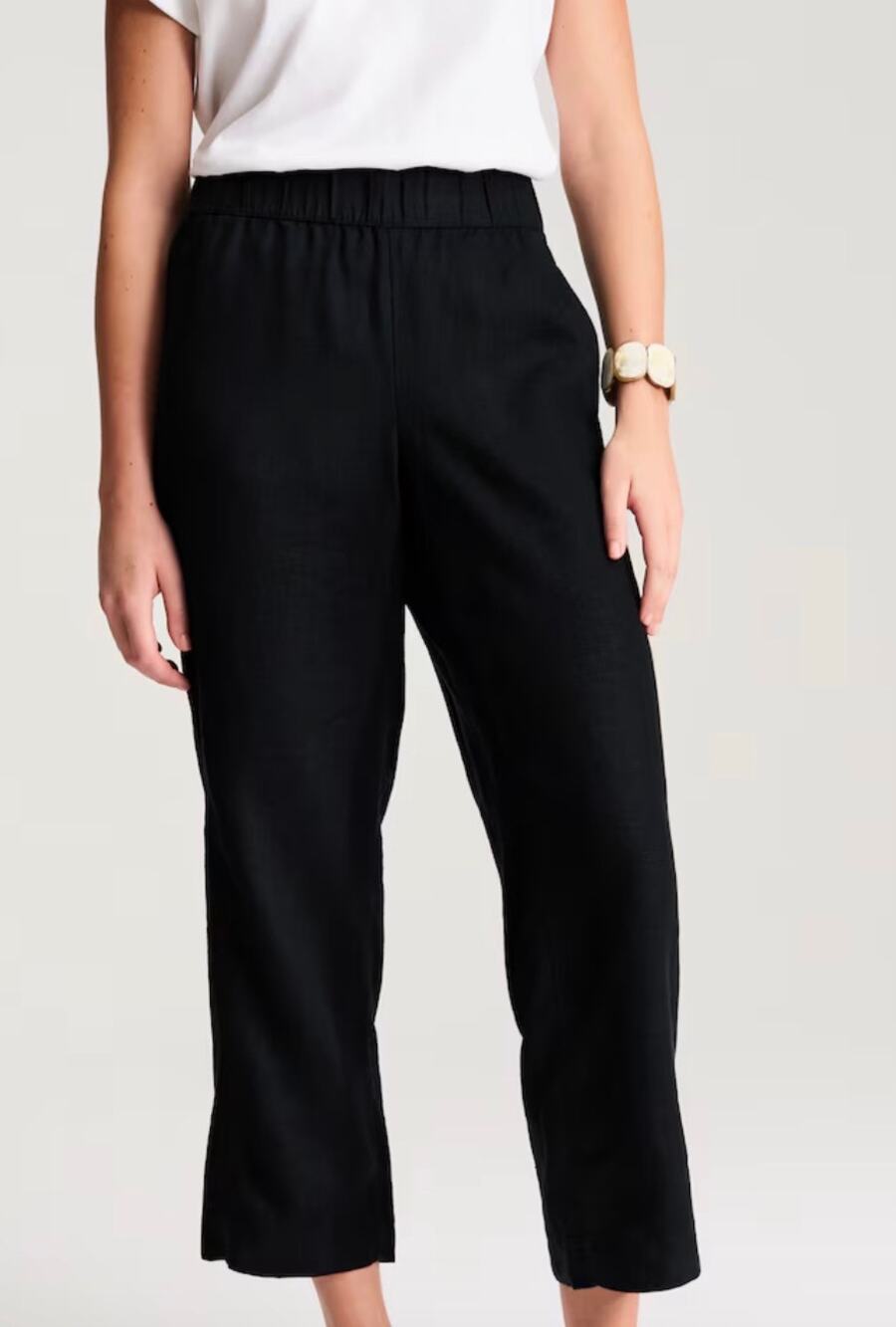 J. Jill Pure Jill Black 100% Linen Pull On Cropped Pants Comfort Waist Medium